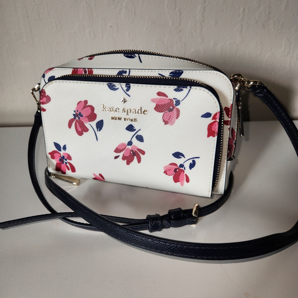 Kate Spade White and Pink Floral Crossbody Bag